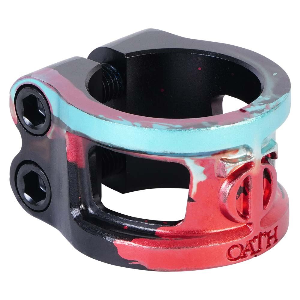 Oath Cage V2 Alloy 2 Bolt Clamp - Black/Teal/Red